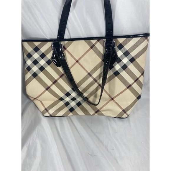 Vintage BURBERRY NICKIE Large Landscape Supernova/Black Check Tote Bag Canvas - Picture 6 of 13